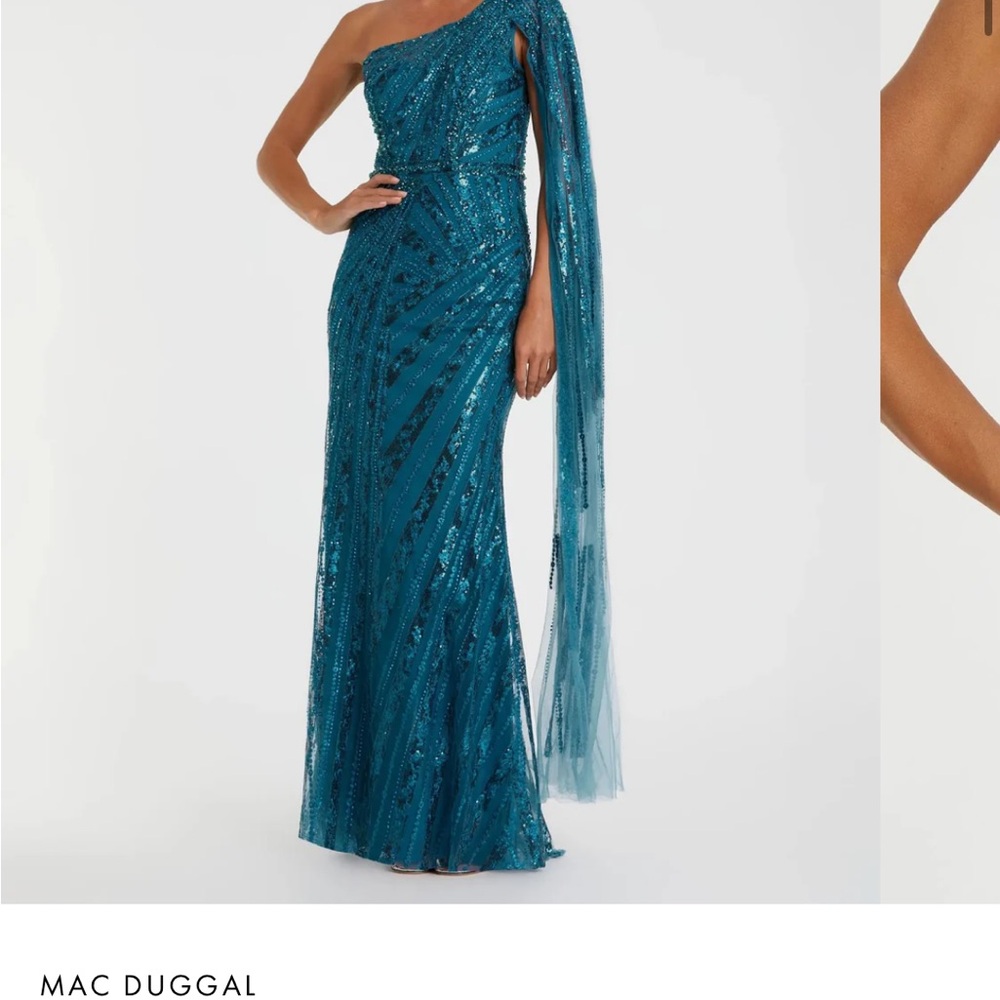 Mac Duggal Teal Sequin One-Shoulder Dress